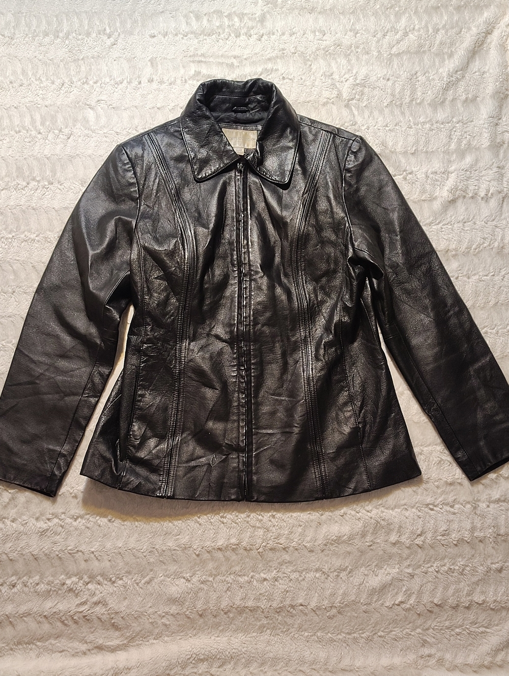 Worthington Black Fitted Leather Zip Jacket